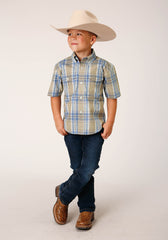 Roper Boys Short Sleeve Button Sandy Plaid Western Shirt - Flyclothing LLC