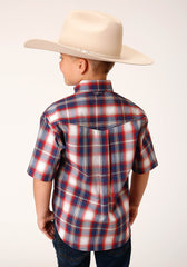 Roper Boys Short Sleeve Button Independence Plaid Western Shirt - Flyclothing LLC