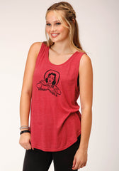 Roper Womens Sleeveless Knit Poly Rayon Red Sleeveless Tee Top - Roper