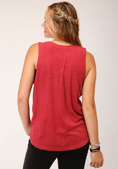 Roper Womens Sleeveless Knit Poly Rayon Red Sleeveless Tee Top - Roper