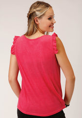 Roper Womens Sleeveless Knit Poly Rayon Watermelon Pink Slvls Tee Top - Roper