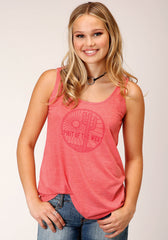 Roper Womens Sleeveless Knit Coral Poly Rayon Swing Tank Top - Roper