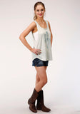 Roper Womens Heather Gray With Sequin Decoration Sleeveless Knit Top