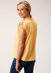Roper Womens Sleeveless Knit Cotton Slub Jersey Tshirt Top - Flyclothing LLC