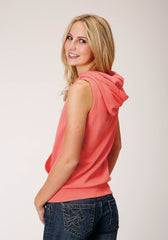 Roper Womens Coral With Corn Screen Print Sleeveless Knit Top