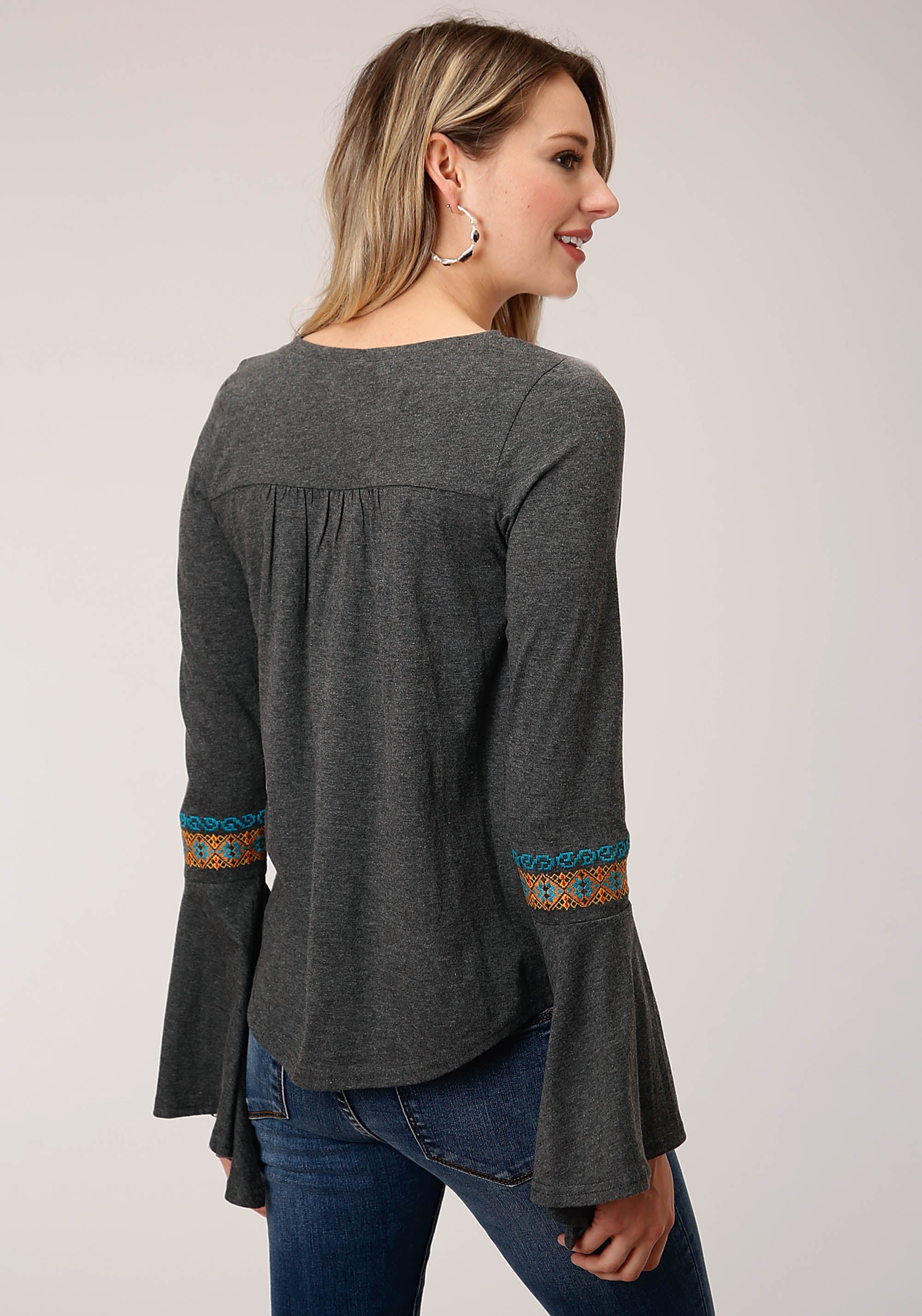 Roper Womens Long Sleeve Knit Heather Jersey Peasant Top - Flyclothing LLC