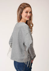 Roper Womens Long Sleeve Knit Heather Grey Sweatshirt - Flyclothing LLC