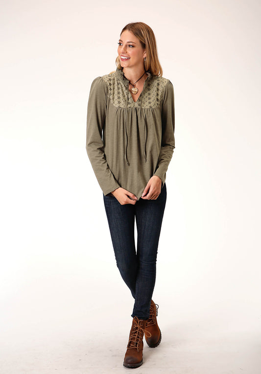 Roper Womens Long Sleeve Knit Slub Jersey Peasant Top - Flyclothing LLC