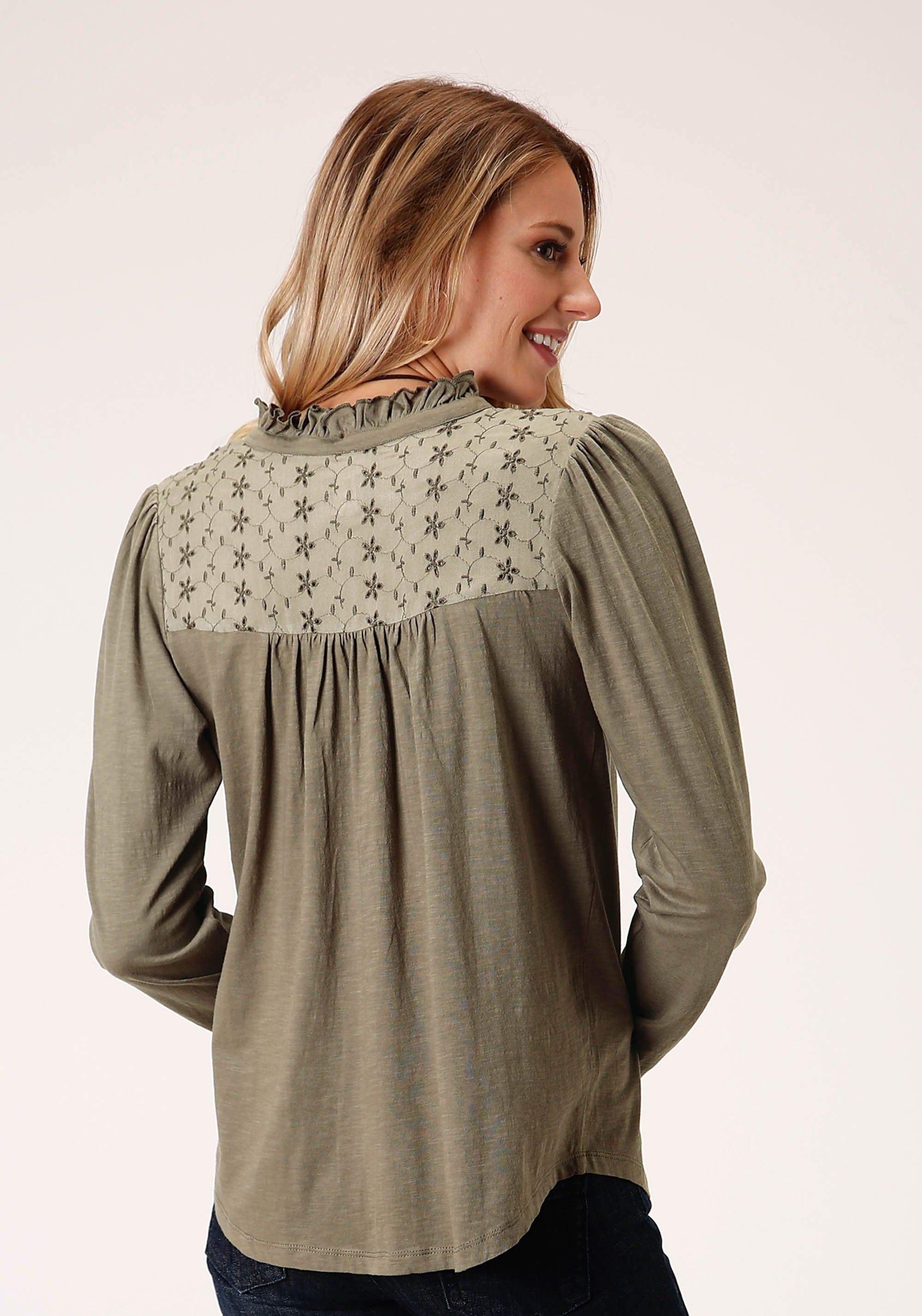 Roper Womens Long Sleeve Knit Slub Jersey Peasant Top - Flyclothing LLC