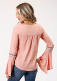 Roper Womens Long Sleeve Knit Light Pink Slub Knit Jersey Top - Flyclothing LLC