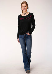 Roper Womens Long Sleeve Knit Poly Rayon Jersey Scoop Neck Top - Flyclothing LLC