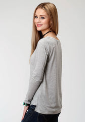 Roper Womens Grey With Screen Print Knit Top - Roper