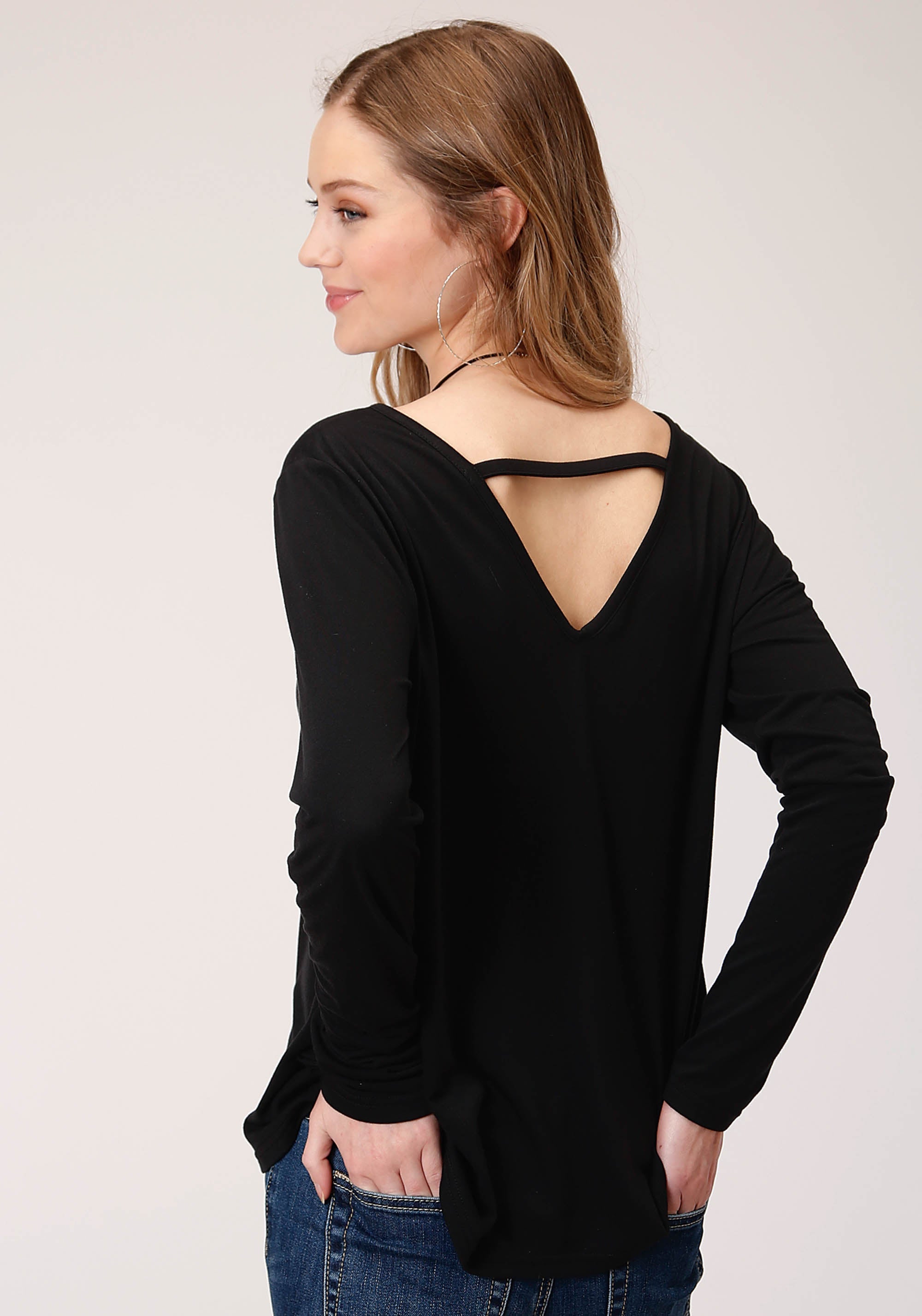 Roper Womens Long Sleeve Knit Poly Rayon Jersey Scoop Neck Top - Flyclothing LLC