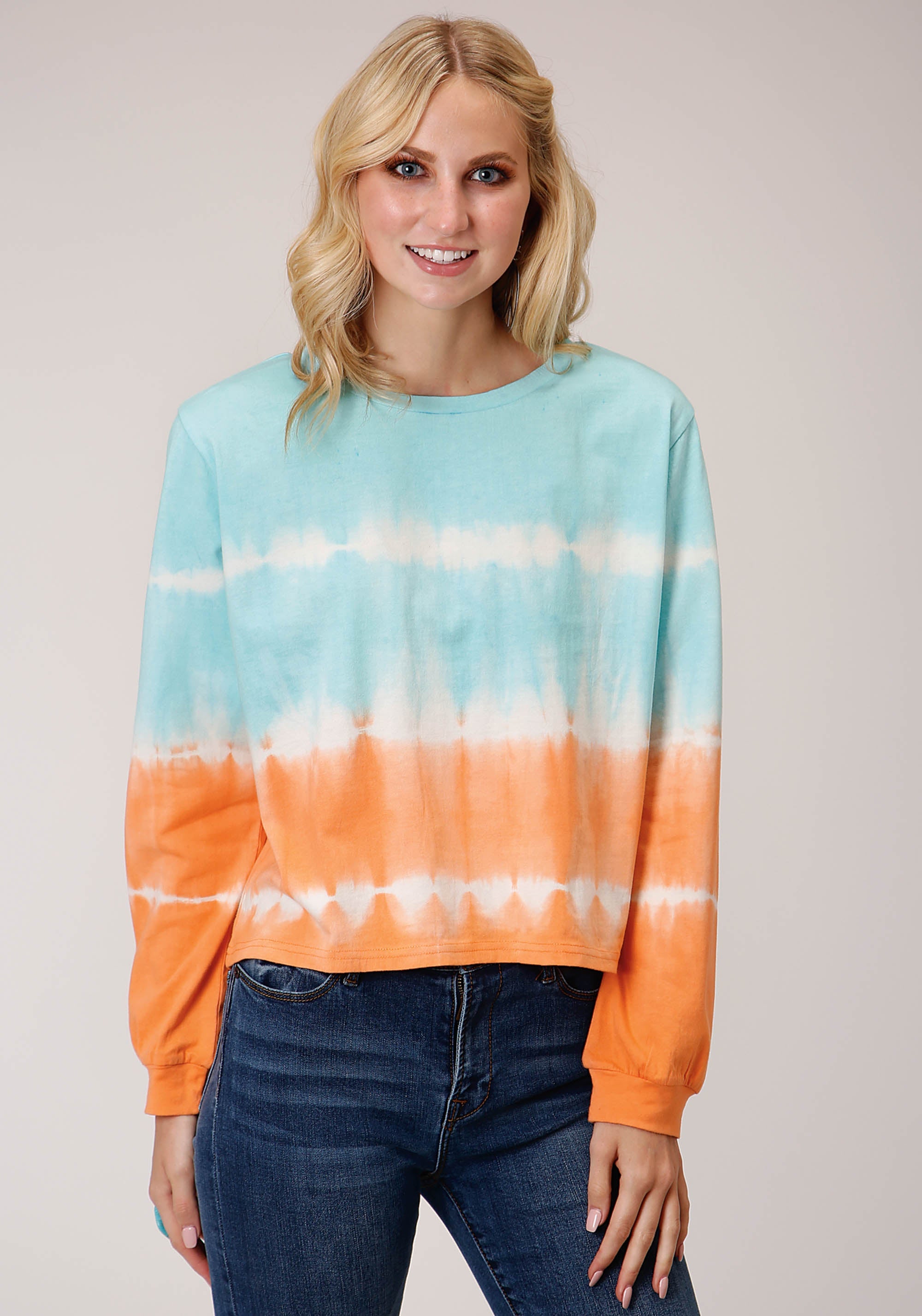 Roper Womens Long Sleeve Knit Tie Die Long Sleeve Tshirt Top