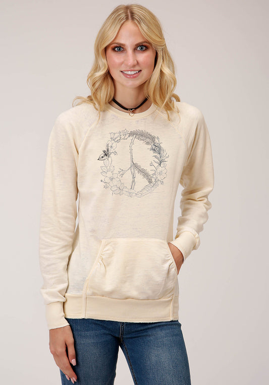 Roper Womens Long Sleeve Knit Floral Wreath Screen Print Sweatshirt - Roper