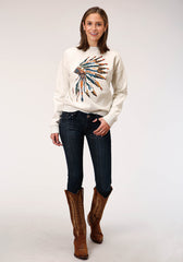 Roper Womens Long Sleeve Knit Heathered Cream C P Fleece Sweatshirt - Flyclothing LLC