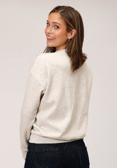 Roper Womens Long Sleeve Knit Heathered Cream C P Fleece Sweatshirt - Flyclothing LLC