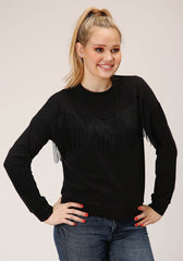 Roper Womens Long Sleeve Knit Black French Terry Top - Roper