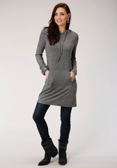 Roper Womens Rib Knit Tunic Length Hoodie Long Sleeve Knit Top