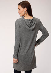 Roper Womens Rib Knit Tunic Length Hoodie Long Sleeve Knit Top