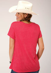 Roper Womens Short Sleeve Knit Poly Rayon Watermelon Pink Short Sleeve Tee Top