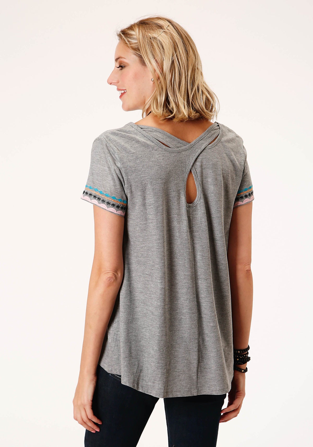 Roper Womens Short Sleeve Knit Cotton Slub Jersey Tee Top