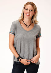 Roper Womens Short Sleeve Knit Cotton Slub Jersey Tee Top - Flyclothing LLC