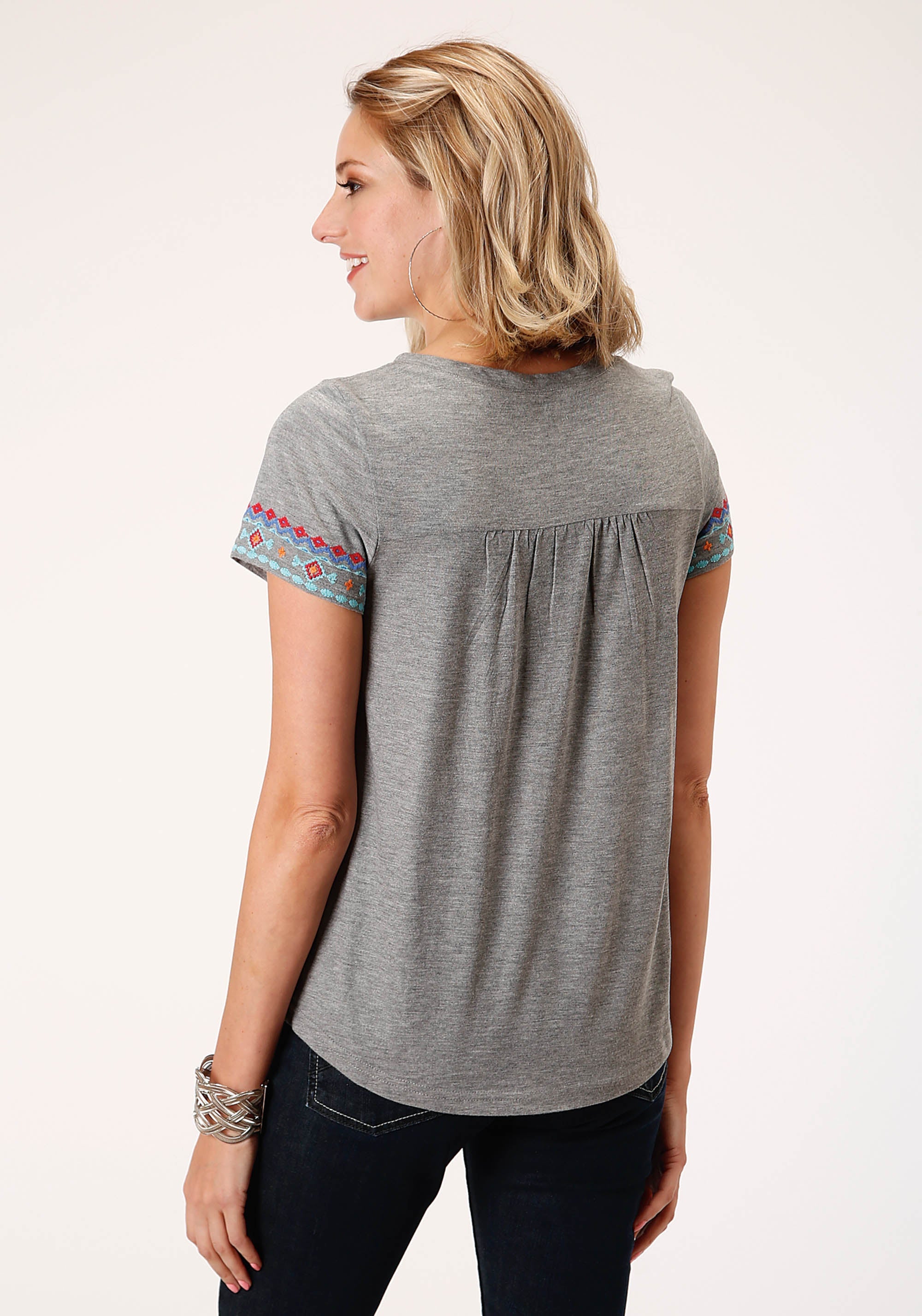 Roper Womens Short Sleeve Knit Cotton Slub Jersey Short Sleeve Tee Top - Flyclothing LLC