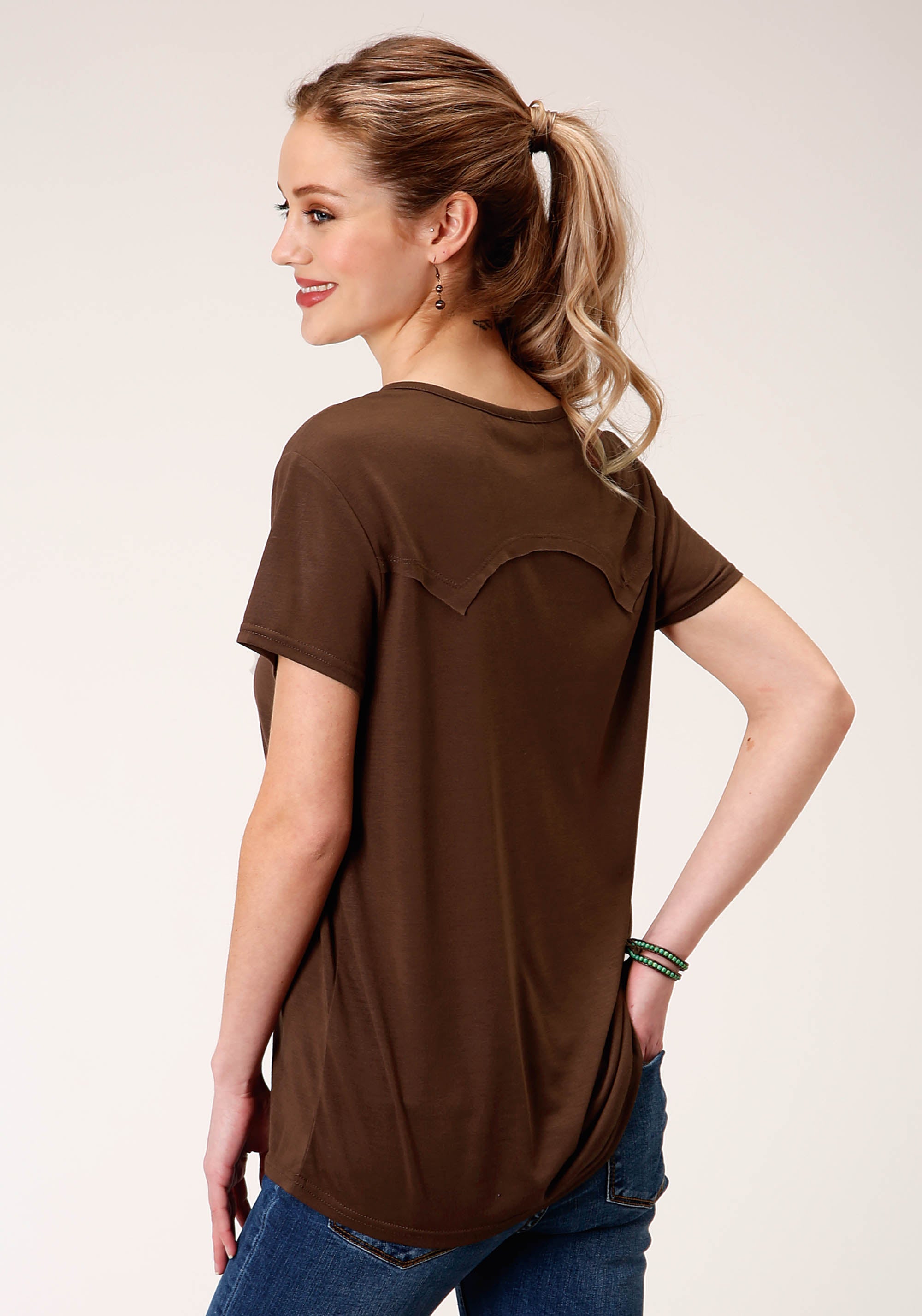 Roper Womens Short Sleeve Knit Poly Rayon Jersey Knit Tee Shirt Top