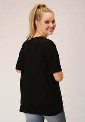 Roper Womens Short Sleeve Knit Solid Black Poly Rayon Short Sleeve Tee Top - Roper