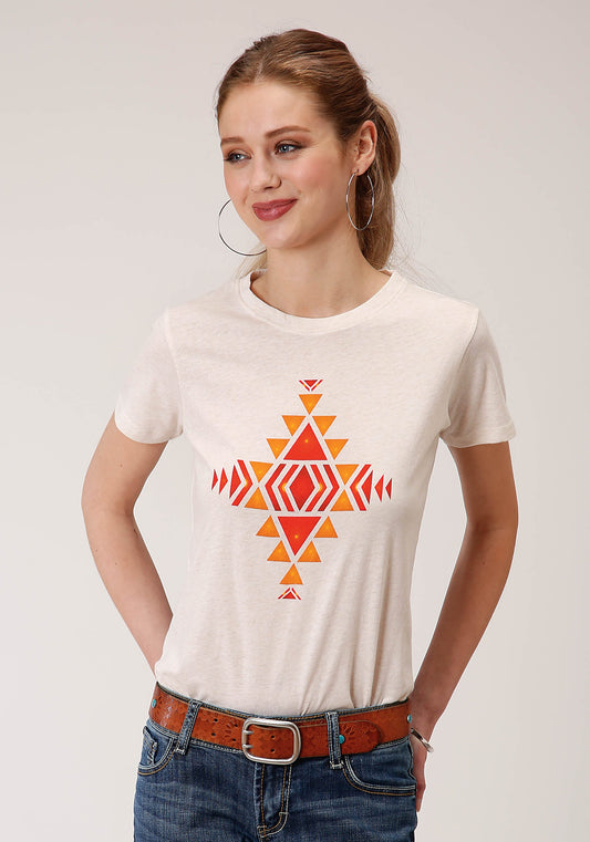 Roper Womens Aztec Screen Print Center Short Sleeve Knit Top