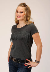 Roper Womens Short Sleeve Knit Heather Charcoal Poly Rayon Short Sleeve Tee Top