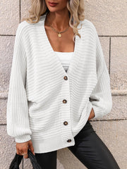 Button Down Horizontal-Ribbing Longline Cardigan - Flyclothing LLC