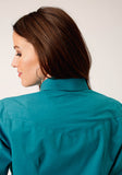 Roper Womens Long Sleeve Snap Solid Poplin Deep Teal Western Shirt - Flyclothing LLC