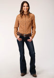 Roper Womens Long Sleeve Snap Solid Poplin Caramel Western Shirt - Flyclothing LLC