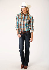 Roper Womens Long Sleeve Snap Desert Dobby Plaid Western Shirt - Flyclothing LLC