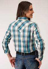 Roper Womens Long Sleeve Snap Vintage Turquoise Plaid Western Shirt - Flyclothing LLC