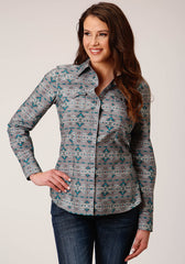 Roper Womens Long Sleeve Snap Geometric Aztec Western Shirt