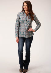 Roper Womens Long Sleeve Snap Geometric Aztec Western Shirt - Flyclothing LLC