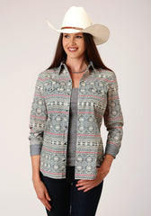 Roper Womens Long Sleeve Snap Tribal Texture Print Western Shirt