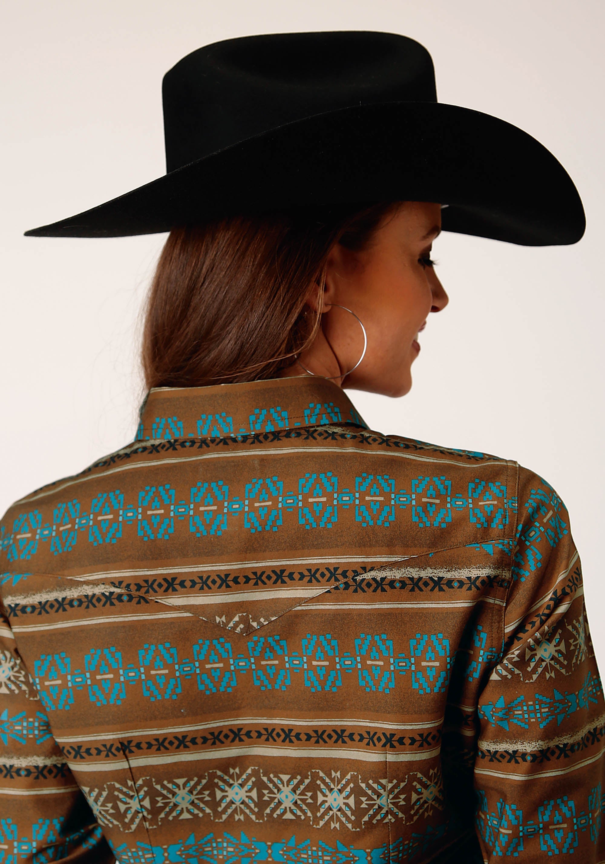 Roper Womens Long Sleeve Snap Clay Aztec Print Western Shirt - Flyclothing LLC