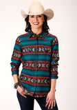 Roper Womens Long Sleeve Snap Ombre Aztec Horizontal Stripe Western Shirt