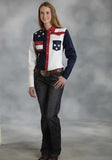 Roper Womens Red White And Blue Colorblocked Pieced Long Sleeve Western Snap Shirt