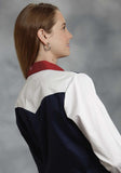 Roper Womens Red White And Blue Colorblocked Pieced Long Sleeve Western Snap Shirt