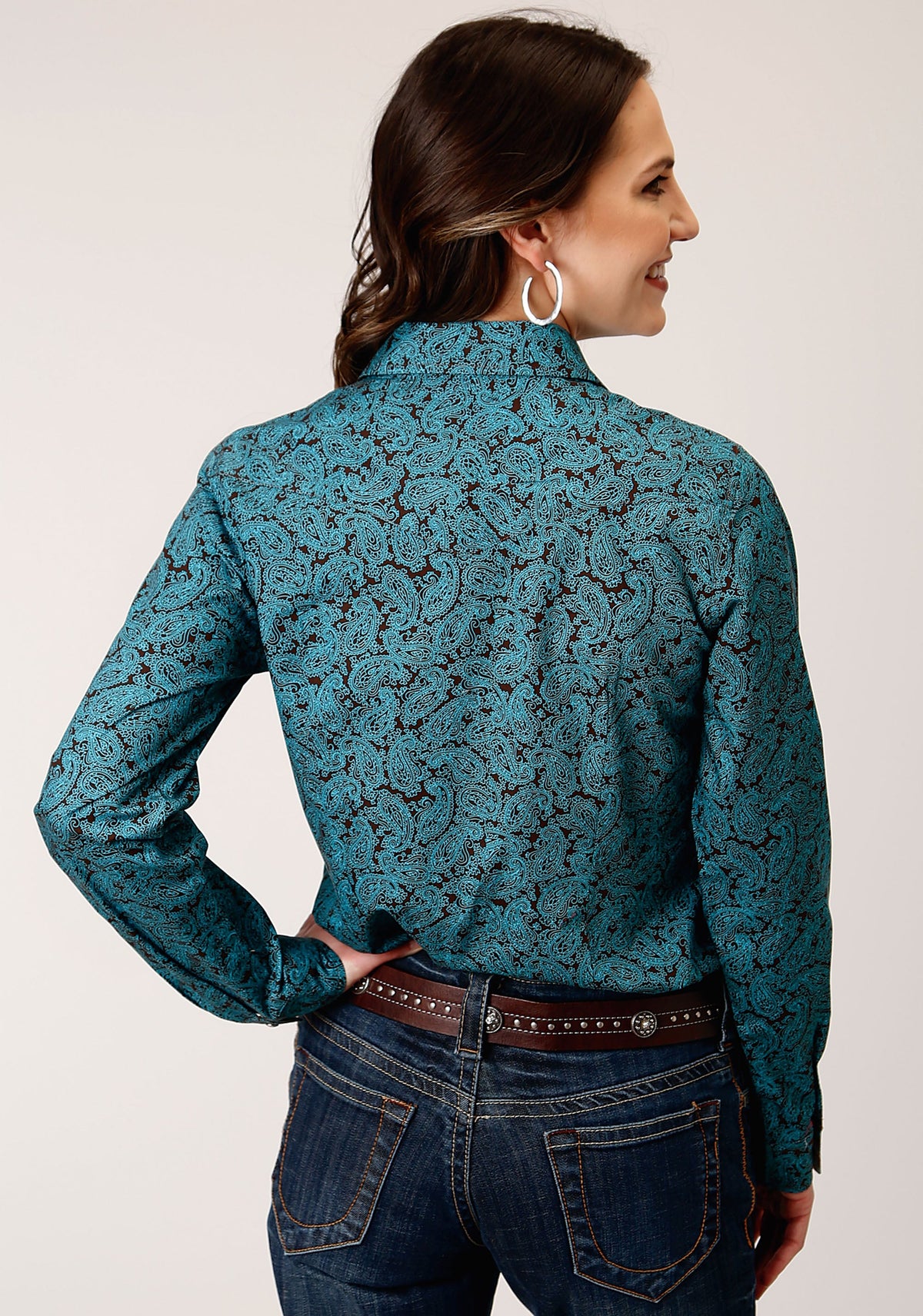 Roper Womens Long Sleeve Snap Blue Agave Paisley Western Shirt - Flyclothing LLC