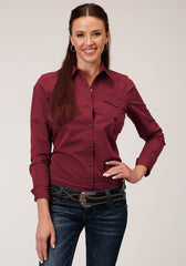 Roper Womens Long Sleeve Snap Black Fill Red Western Shirt