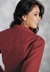 Roper Womens Red Solid Long Sleeve Western Snap Shirt