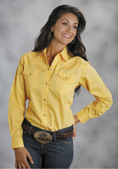 Roper Womens Yellow Solid Long Sleeve Western Snap Shirt