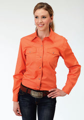 Roper Womens Orange Long Sleeve Western Snap Shirt Solid