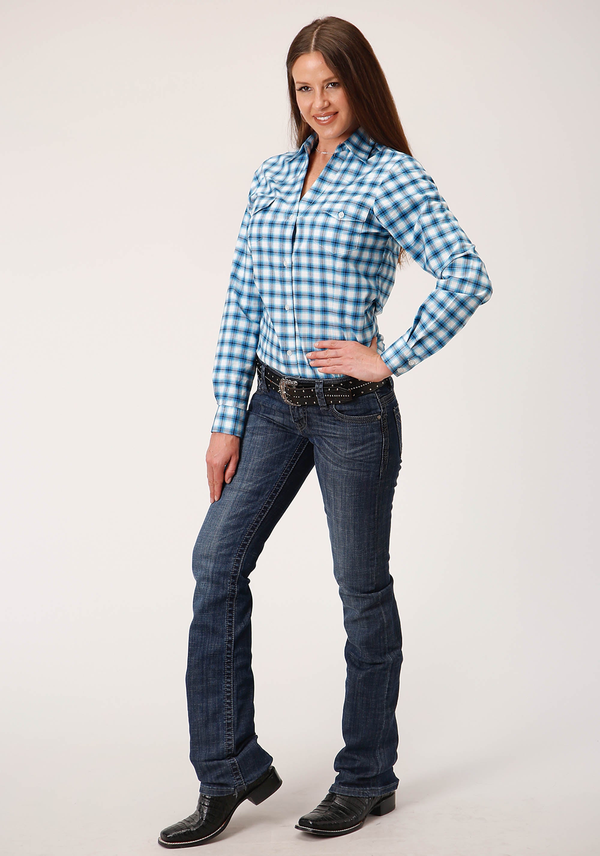 Roper Womens Long Sleeve Button New Stretch Check Western Shirt - Flyclothing LLC